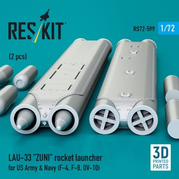 RESKIT RS72-0599 LAU-33 "ZUNI" rocket launcher for US Army &amp; Navy (2 pcs) (F-4, F-8, OV-10) (3D Printed) (1/72)