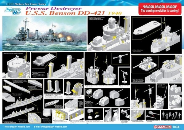 Dragon 1034 Destroyer U.S.S. Benson DD-421 1940 (1:350)