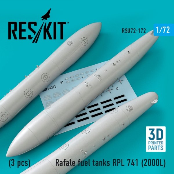 RESKIT RSU72-0172 Rafale fuel tanks RPL 741 (2000L) (3 pcs) (3D Printed) (1/72)
