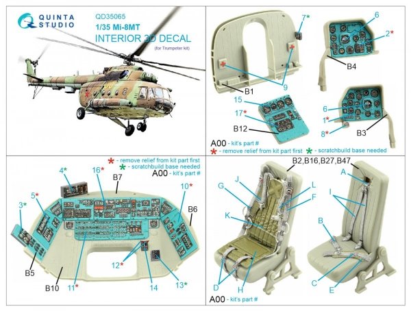 Quinta Studio QD35065 Mi-8MT 3D-Printed &amp; coloured Interior on decal paper (Trumpeter) 1/35