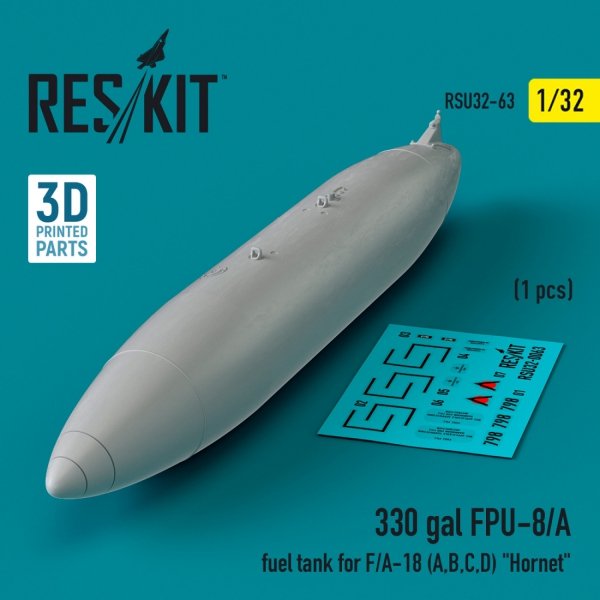 RESKIT RSU32-0063 330 gallon FPU-8/A fuel tank for F/A-18 (A,B,C,D) &quot;Hornet&quot; (1 pcs) (3D Printed) 1/32