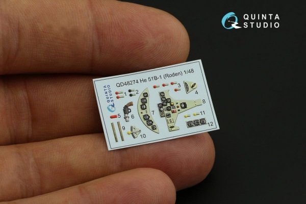 Quinta Studio QD48274 He 51B 3D-Printed &amp; coloured Interior on decal paper (Roden) 1/48