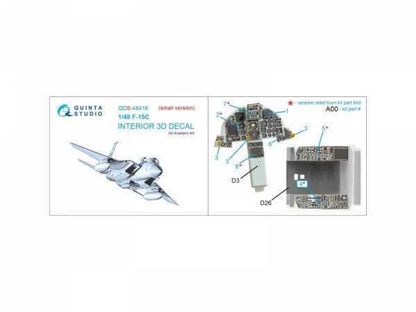 Quinta Studio QDS-48416 F-15C 3D-Printed coloured Interior on decal paper (Academy) (Small version) 1/48