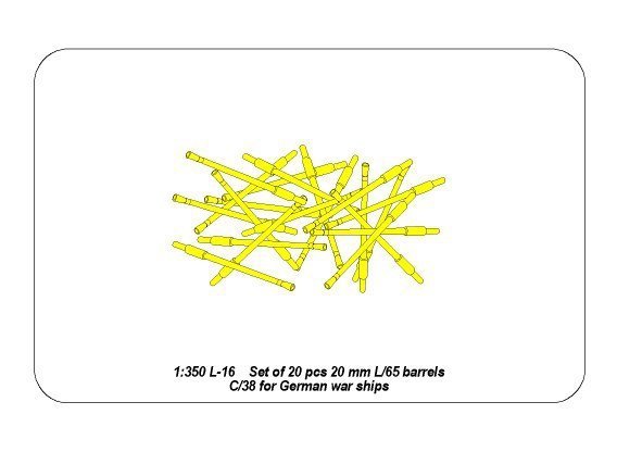 Aber 350L-16 Set of 20 pcs 20 mm L/65 barrels C/38 for German ships (1:350)