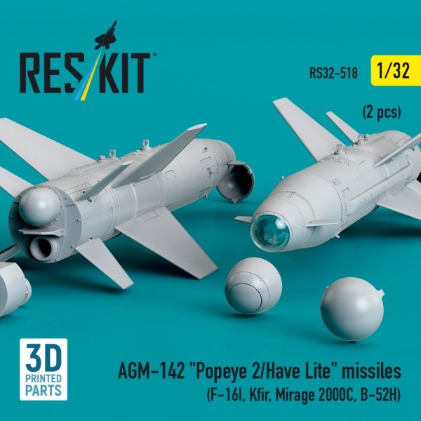 RESKIT RS32-0518 AGM-142 &quot;Popeye 2/Have Lite&quot; missiles (2 pcs) (3D Printed) 1/32