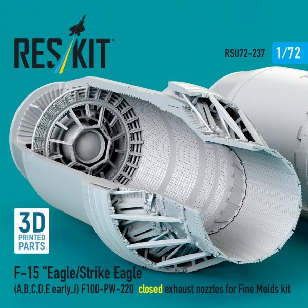 RESKIT RSU72-0237 F-15 "Eagle/Strike Eagle" (A,B,C,D,E early,J) F100-PW-220 closed exhaust nozzles for Fine Molds kit (3D Printed) 1/72