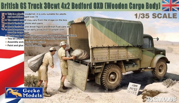 Gecko Models 35GM0098 British GS Truck 30cwt 4x2 Bedford OXD Wooden Cargo Body 1/35 