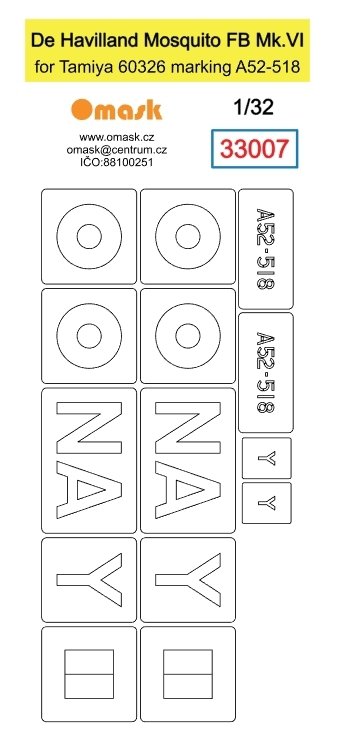 Omask 33007 De Havilland Mosquito FB Mk.VI (for Tamiya 60326 marking A52-518) 1/32