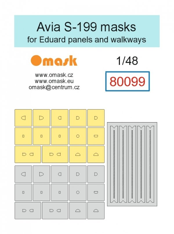 Omask 80099 Avia S-199 Masks for Panels and Walkways (for Eduard) - Yellow masking tape 1/48