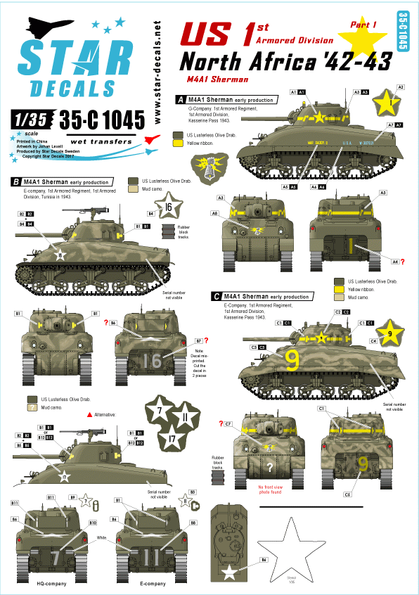 Star Decals 35-C1045 US in North Africa 1942-43 # 1 1/35