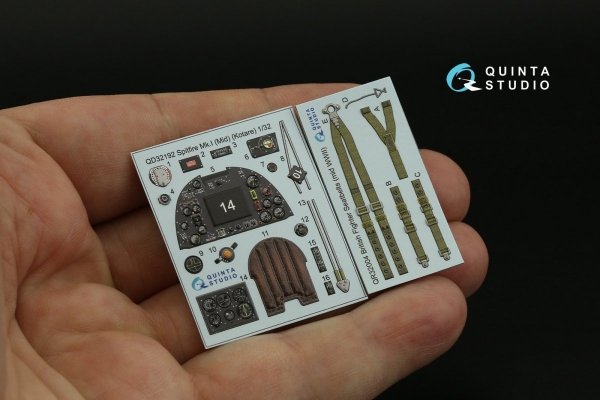Quinta Studio QD32192 Spitfire Mk.1 (Mid) 3D-Printed &amp; coloured Interior on decal paper (Kotare) 1/32