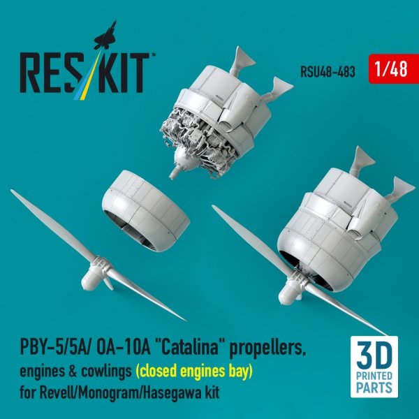 RESKIT RSU48-0483 PBY-5/5A/ OA-10A "Catalina" propellers, engines &amp; cowlings (closed engines bay) for Revell/Monogram/Hasegawa kit (3D Printed) 1/48