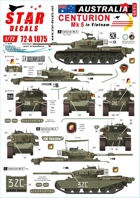 Star Decals 72-A1075 Australia in Vietnam # 1. Aussie Centurion Mk 5. 1/72