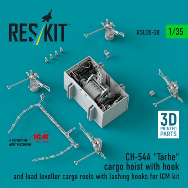 RESKIT RSU35-0038 CH-54A "Tarhe" cargo hoist with hook and load leveller cargo reels with lashing hooks for ICM kit (3D Printed) (1/35)