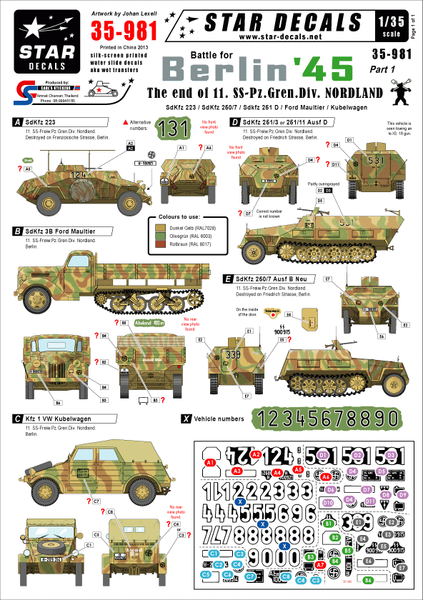 Star Decals 35-981 Berlin 1 The End of Nordland 1/35