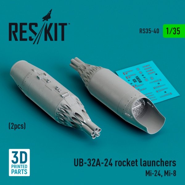 RESKIT RS35-0040 UB-32A-24 rocket launchers (2 pcs) (Mi-24, Mi-8) (3D Printed) 1/35