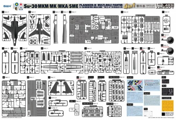 Great Wall Hobby L4831 Su-30 MKM / MK / MKA / SME 'Flanker H' Multirole Fighter 4 In 1 1/48