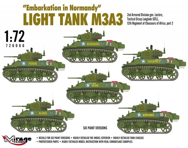 Mirage-Hobby 726066 &quot;Le Débarquement de Normandie&quot; Light Tank M3A3. 2nd ADgen. Leclerc,GTL,12th Regiment of Chasseurs of Africa, part 2 1/72