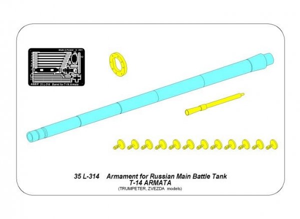 Aber 35L-314 Zestaw uzbrojenia do rosyjskiego czołgu T-14 Armata: lufa do 125 mm 2A82-1M oraz lufa do 12,7 mm km Kord 1/35