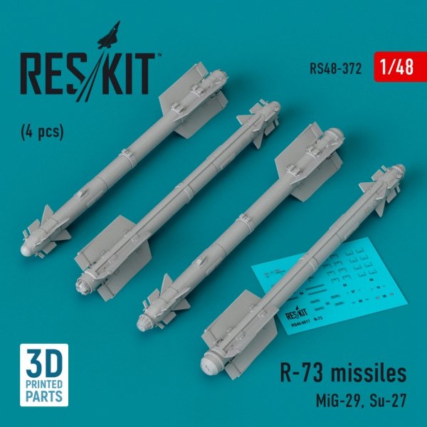 RESKIT RS48-0372 R-73 missiles (4 pcs) (3D Printed) 1/48