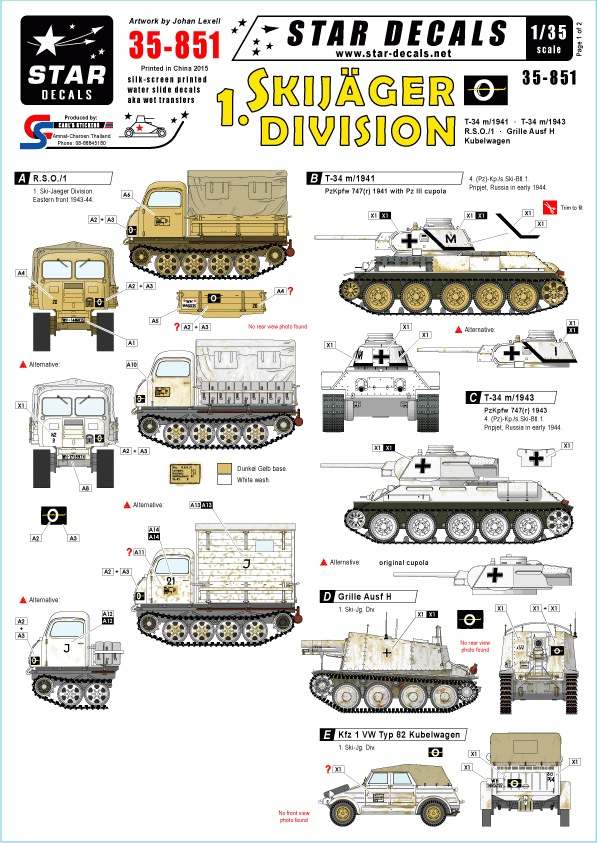 Star Decals 35-851 German 1. Skijäger Division 1/35