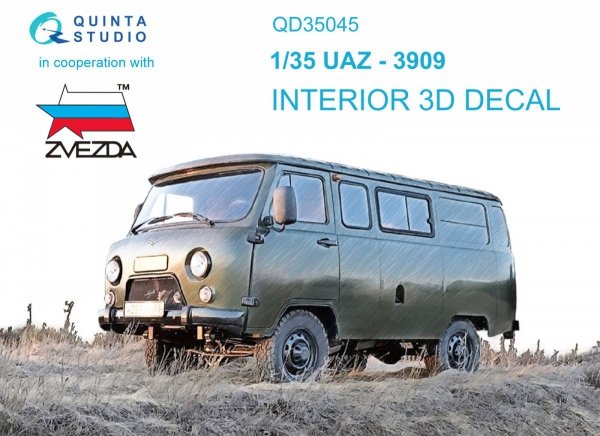 Quinta Studio QD35045 UAZ-3909 3D-Printed &amp; coloured Interior on decal paper (Zvezda) 1/35