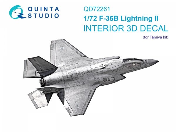 Quinta Studio QD72261 F-35B Lightning II 3D-Printed &amp; coloured Interior on decal paper (Tamiya) 1/72