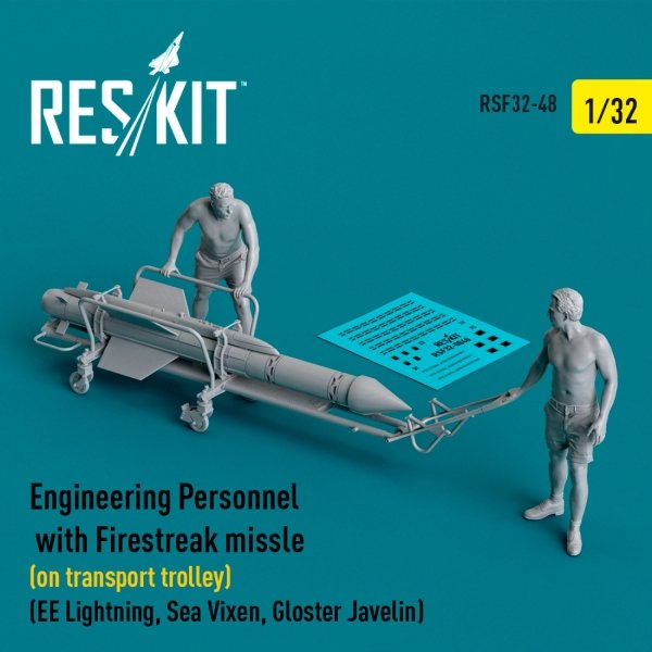 RESKIT RSF32-0048 Engineering Personnel with Firestreak missile (on transport trolley) (EE Lightning, Sea Vixen, Gloster Javelin) (3D Printed) 1/32