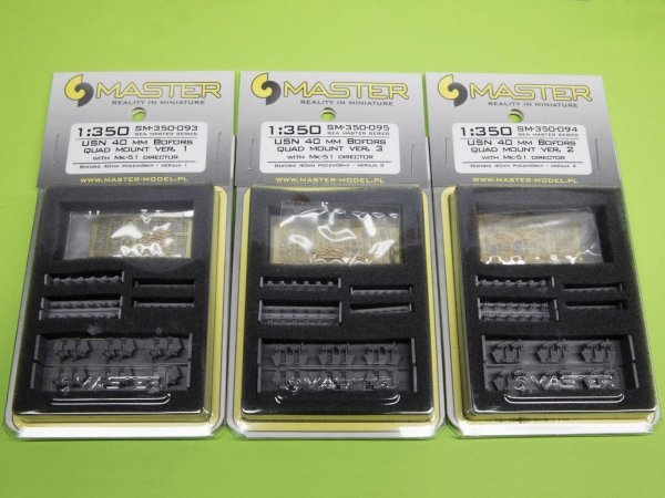 Master SM-350-093 USN 40 mm/56 Bofors quadruple mount ver.1 / with Mk-51 director - (resin, PE and turned parts) - (6pcs) 1:350