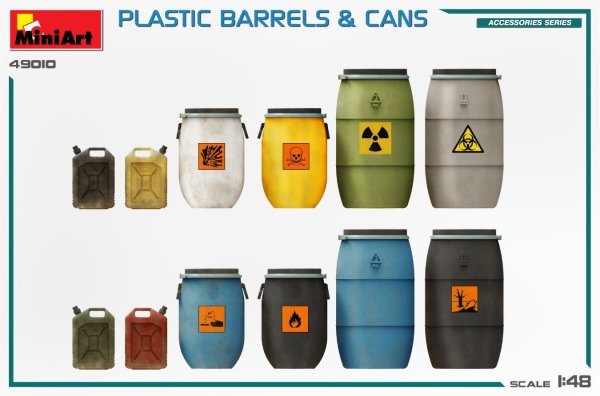 MiniArt 49010 PLASTIC BARRELS &amp; CANS 1/48
