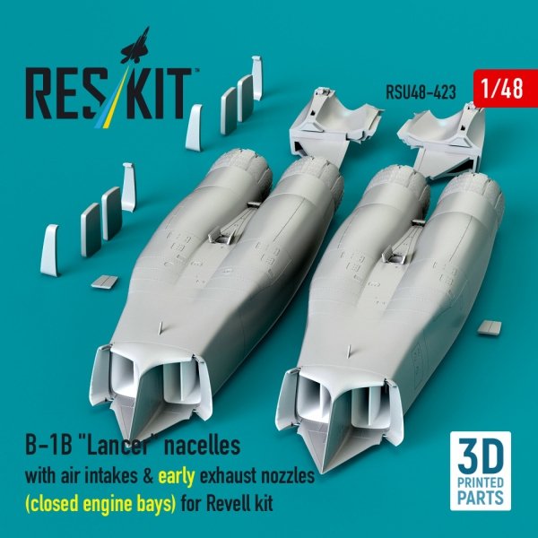 RESKIT RSU48-0423 B-1B "Lancer" nacelles with air intakes &amp; early exhaust nozzles (сlosed engine bays) for Revell kit (3D Printed) (1/48)