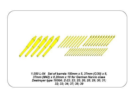 Aber 350L-54 Set of Barrels for Narvic 1936A (1:350)