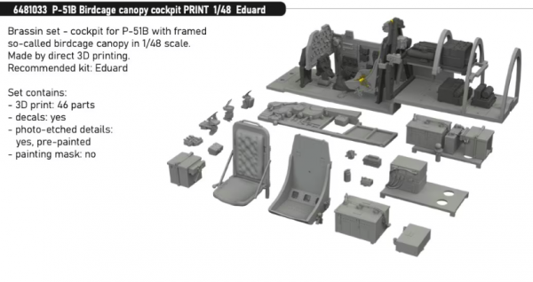 Eduard 6481033 P-51B Birdcage canopy cockpit PRINT EDUARD 1/48