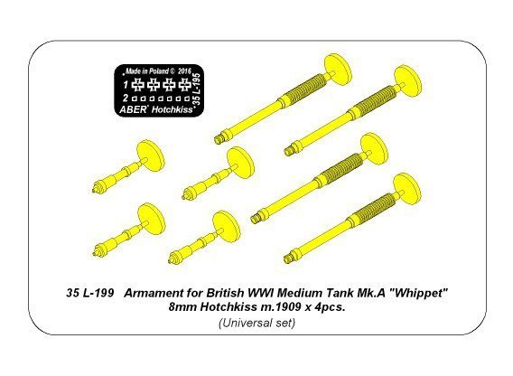 Aber 35L-199 Armament for British WWI Medium Tank Mk.A Whippet 8mm Hotchkiss m.1909 x 4pcs. (1:35)