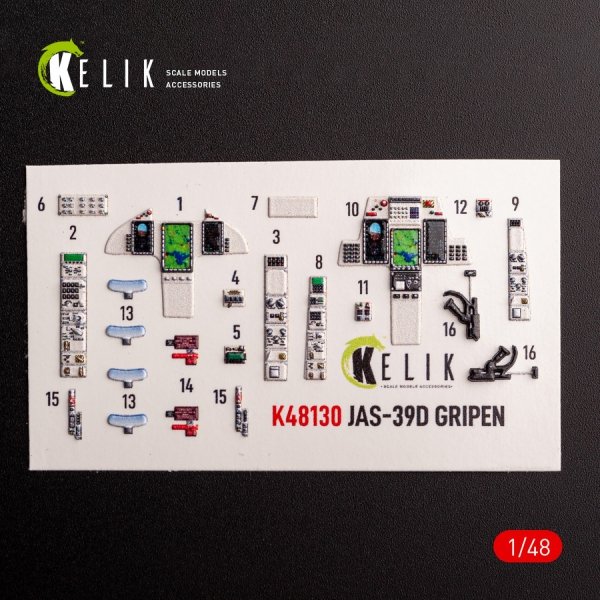 KELIK K48130 Jas-39 D - interior 3D decals for Italeri kit 1/48