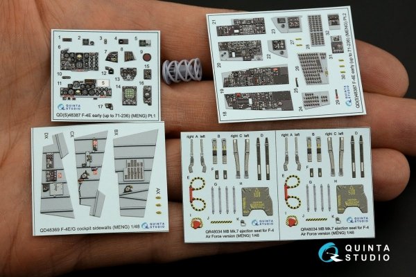 Quinta Studio QD+48387 F-4E early with slatted wing 3D-Printed &amp; coloured Interior on decal paper (Meng) (with 3D-printed resin parts) 1/48