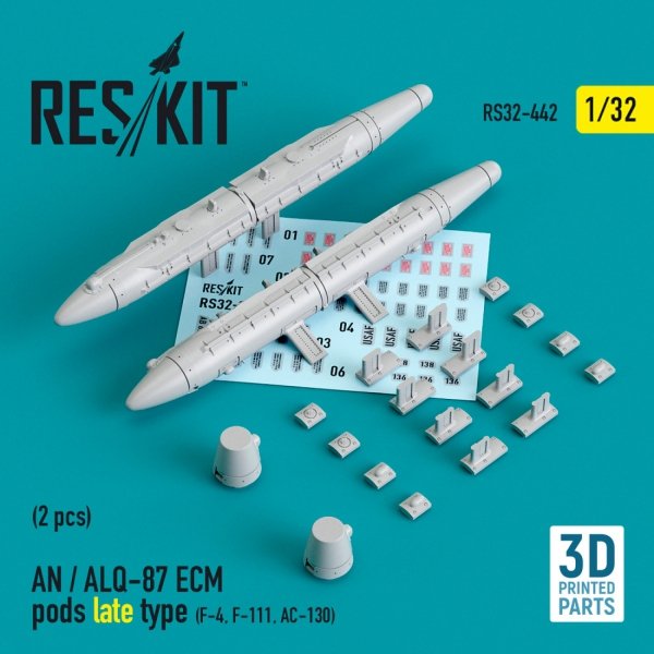 RESKIT RS32-0442 AN / ALQ-87 ECM PODS LATE TYPE (2 PCS) (F-4, F-111, AC-130) (3D PRINTED) 1/32