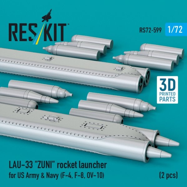 RESKIT RS72-0599 LAU-33 "ZUNI" rocket launcher for US Army &amp; Navy (2 pcs) (F-4, F-8, OV-10) (3D Printed) (1/72)