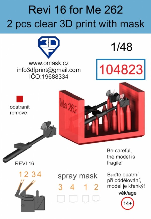 Omask 104823 Revi 16 for Me 262 Clear 3D Print (2 pcs) 1/48