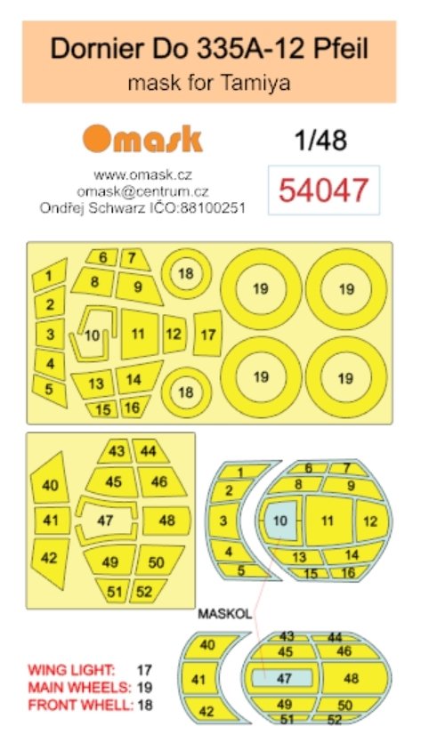 Omask 54047 Dornier Do 335A-12 Pfeil mask (for Tamiya) 1/48