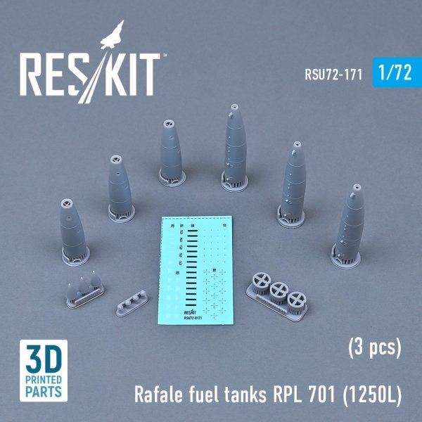 RESKIT RSU72-0171 Rafale fuel tanks RPL 701 (1250L) (3 pcs) (3D Printed) (1/72)