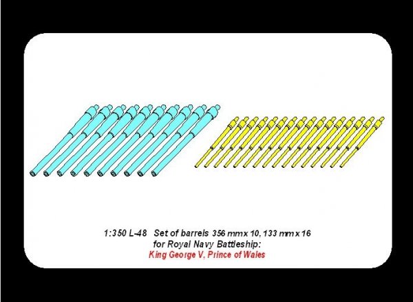 Aber 350L-48 Set of barrels 356mm x 10; 133mm x 16 for King George V, Prince of Wales (1:350)
