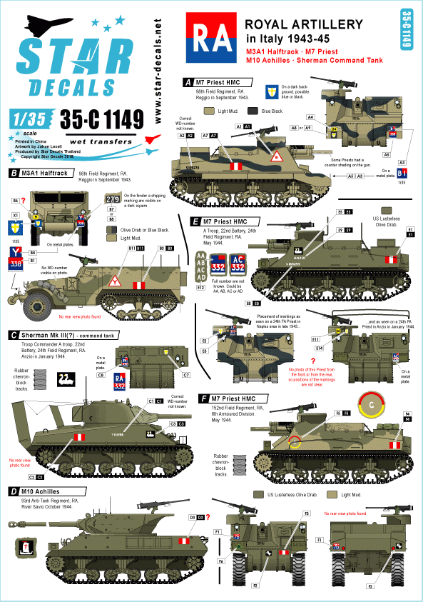 Star Decals 35-C1149 Royal Artillery in Italy 1943-45 1/35