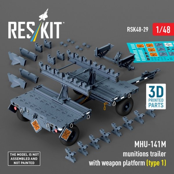 RESKIT RSK48-0029 MHU-141M munitions trailer with weapon platform (type 1) (3D Printed model kit) (1/48)