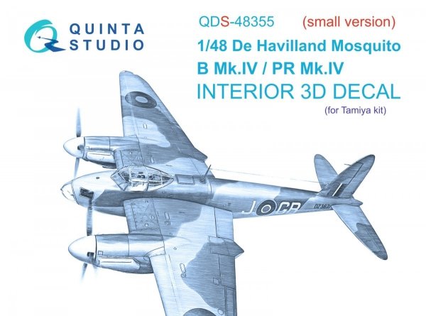 Quinta Studio QDS-48355 DH Mosquito B Mk.IV/PR Mk.IV 3D-Printed &amp; coloured Interior on decal paper (Tamiya) (Small version) 1/48