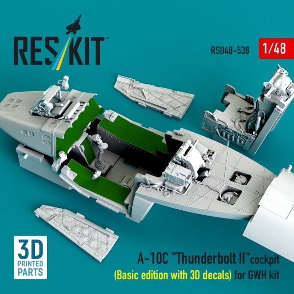 RESKIT RSU48-0538 A-10C "Thunderbolt II" cockpit (Basic edition with 3D decals) for GWH kit (3D Printed) (1/48)