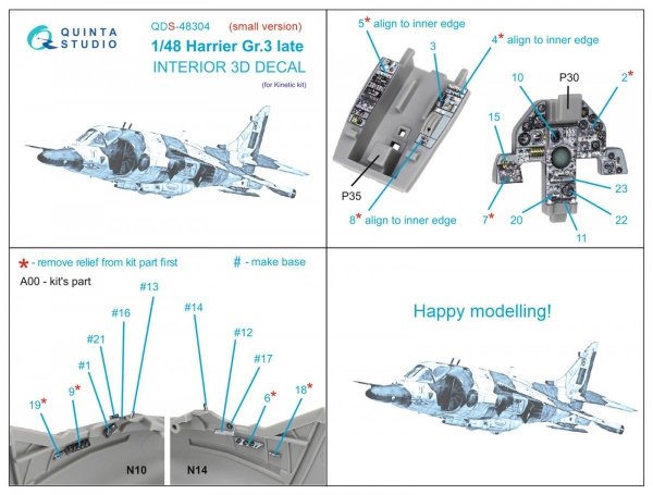 Quinta Studio QDS-48304 Harrier Gr.3 late 3D-Printed &amp; coloured Interior on decal paper (Kinetic) (Small version) 1/48