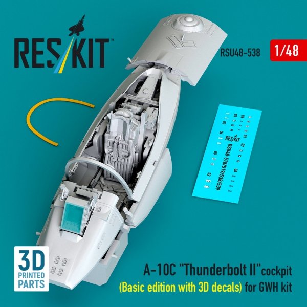 RESKIT RSU48-0538 A-10C "Thunderbolt II" cockpit (Basic edition with 3D decals) for GWH kit (3D Printed) (1/48)