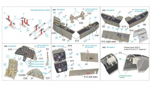 Quinta Studio QD32070 Me 262B1a/U-1 3D-Printed &amp; coloured Interior on decal paper (Trumpeter) 1/32