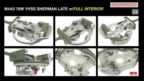 Rye Field Model 5136 M4A3 76W VVSS Sherman Late Upgrade Version Full Interior 1/35